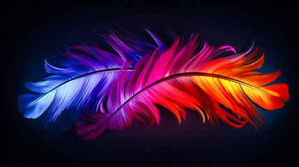Obraz premium Abstract neon feathers, gently falling in a dance of light and shadow