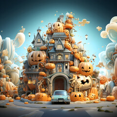 halloween pumpkin 3d object background illustration orange celebration holiday generativeAi.