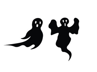 Ghost silhouette illustration vector in cartoon style on white background. Halloween element. Halloween concept.