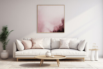 scene modern living room interior with curtain ,beautiful sofa ,pillow, lighting , white wallpaper ,sofa ,interior design concept