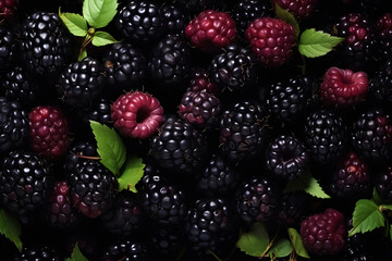 Fresh blackberries as natural berry background, top view