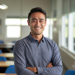 A portrait photo of a 25 year old male  teacher