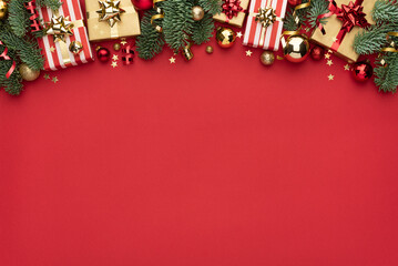 Red Christmas Background with Border Decoration