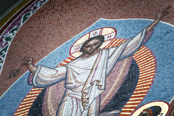 Mosaic image of Christ. Resurrection Church in Tomsk, Russia.
