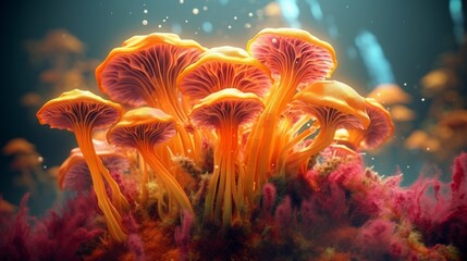 lions mane mushrooms Psychedelic surrealism.Generative AI - obrazy, fototapety, plakaty