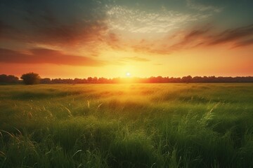 Obraz na płótnie Canvas Grass field at sunset