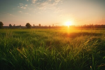 Obraz na płótnie Canvas Grass field at sunset