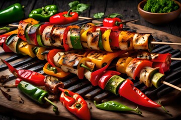 Grilled veggie kebabs with colorful peppers.