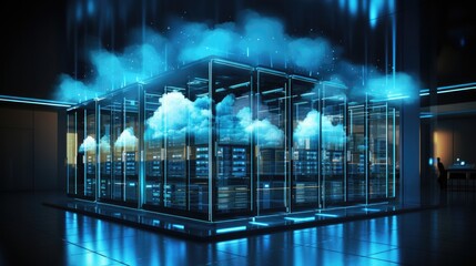 Cloud Computing Digital Information Data Center Technology. Computer Information Storage. Cybersecurity 3d Illustration
