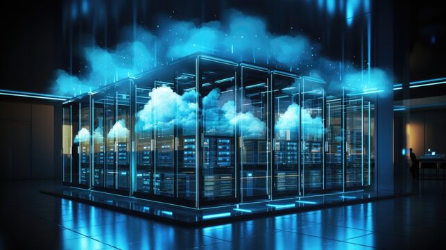 Cloud Computing Digital Information Data Center Technology. Computer Information Storage. Cybersecurity 3d Illustration - Powered by Adobe