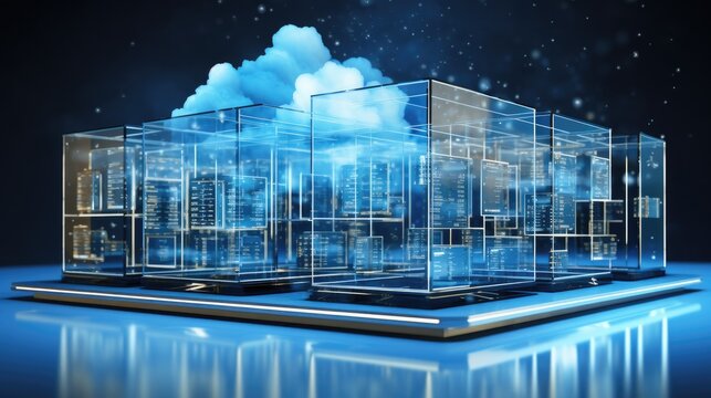 Cloud Computing Digital Information Data Center Technology. Computer Information Storage. Cybersecurity 3d Illustration