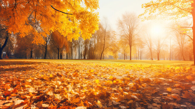 autumn in the forest,Autumn Serenity in the Park,autumn leaves on the ground
