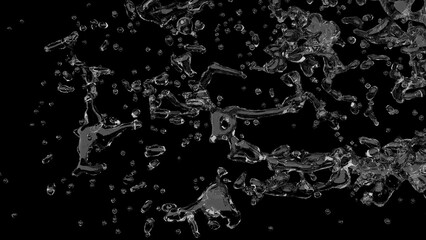 water splashes and waves on black background,3d rendering