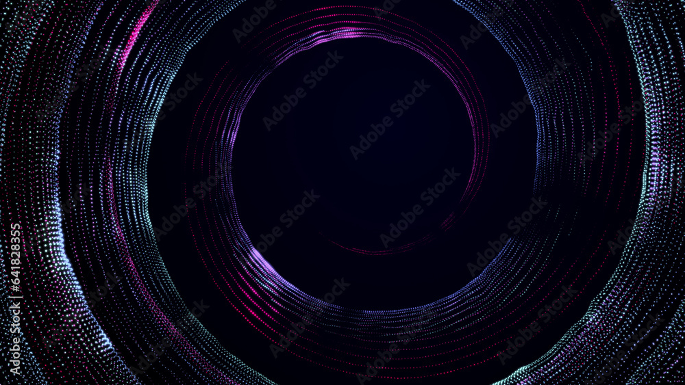 Aufkleber Big data wormhole.Abstract digital background of moving particles. Information space flow. 3D rendering