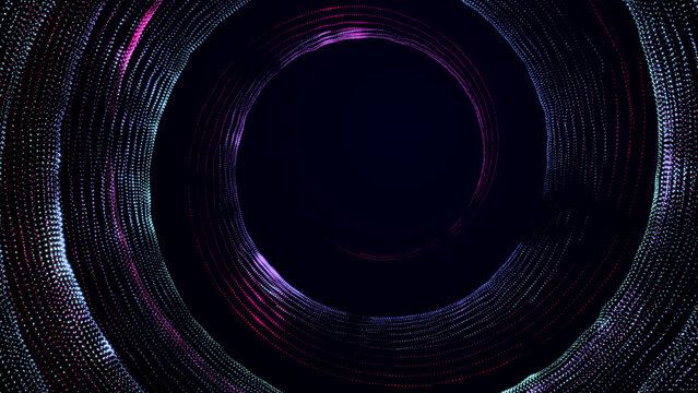 Big data wormhole.Abstract digital background of moving particles. Information space flow. 3D rendering