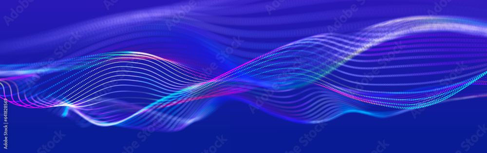 Aufkleber Abstract wave of sound particles. Equalizer for music. Signal transmission. 3d rendering.
