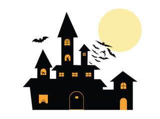 Haunted house illustration vector in cartoon style on white background. Halloween element. Halloween concept.