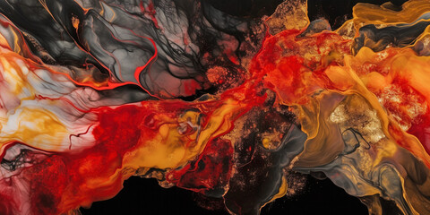 Abstract gold, black and red alcohol ink art background. 