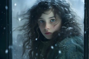 Stille Schönheit eines schneebedeckten Mädchens