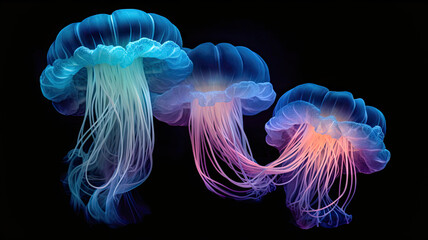  Jellyfish Floating in Dark Blue Water,jellyfish in the dark