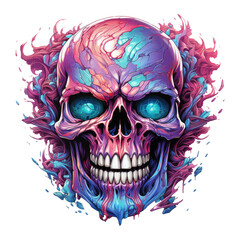 A futuristic Halloween Skull t-shirt design, featuring a holographic skull with shifting patterns and colors, Generative Ai