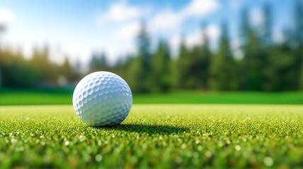 Golf ball on green meadow