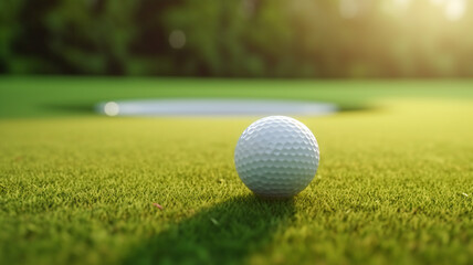 Golf ball on green meadow