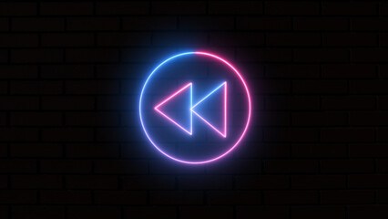 Neon sound fast backward arrow button symbol icon. Music arrow button symbol. neon arrow sign