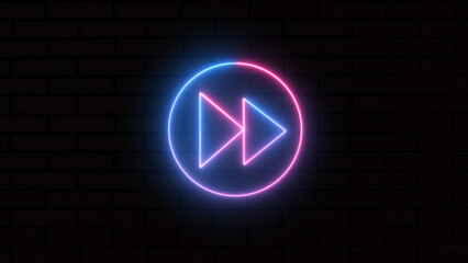 Neon sound fast forward arrow button symbol icon. Music arrow button symbol. neon arrow sign