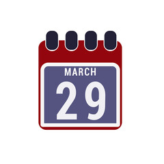 Calendar displaying day 29 (twenty-ninth) of the March, Day 29 of the month. Illustration