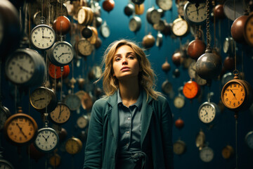 a young woman with clock