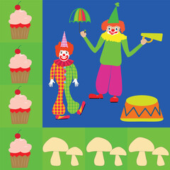 Design for table napkins with two comical clowns