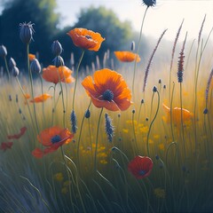 Spring meadow flowers. AI generated illustration