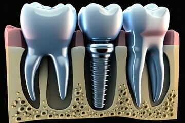 Tooth decay with implant. Medically accurate tooth