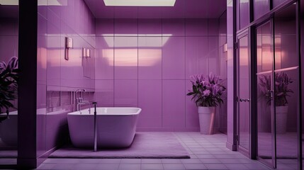 Bathroom interior in pink color, modern design. 