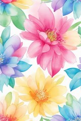 Fototapeta premium watercolor illustration Various colorful flowers for background.generative AI