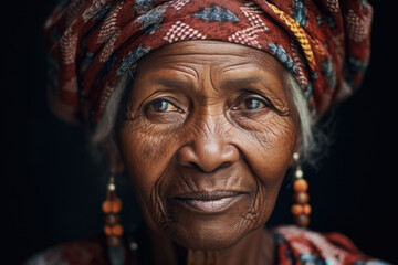 Close-up ethnic portrait of senior woman.