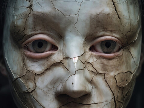 halloween portrait of a boy with a broken face, like a zombie