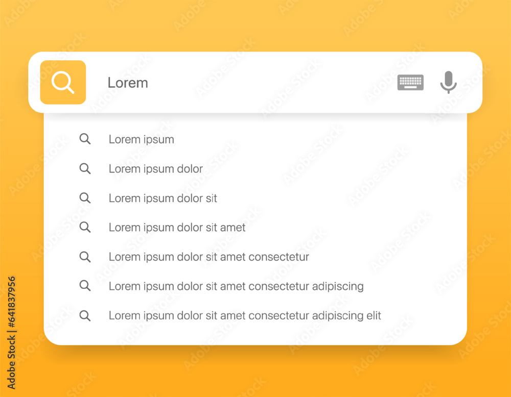 Fototapete Search Bar with suggestions for UI UX design and web site. Search Address and navigation bar icon. Collection of search form templates for websites. Search engine web browser window template.