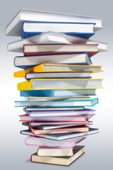 A large stack of books on white background
