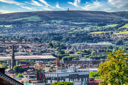 Blackburn Town with Darwen Moors in the distance