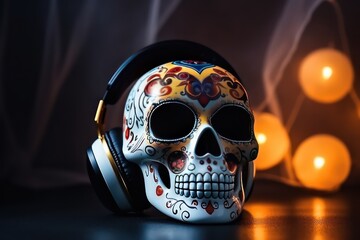 Skull with headphone