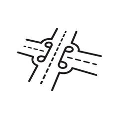 Label of road junction, icon in outline style. Transport interchange concept. Sign drawn in outline style