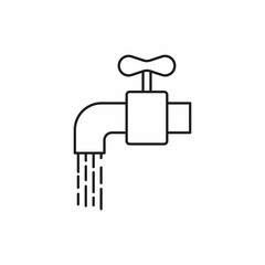 Water faucet linear icon. Tap thin line illustration. Open faucet with water drop contour symbol