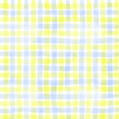 Yellow Blue Gingham Check Hand Drawn Background