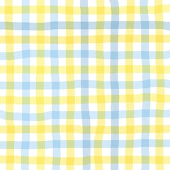 Yellow Blue Gingham Check Hand Drawn Background