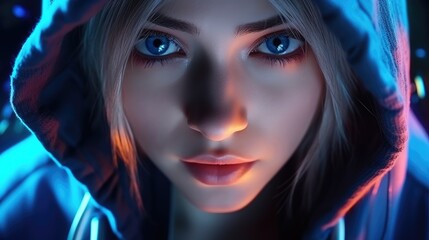 Streamer beautiful girl professional gamer playing online games computer. Generative AI