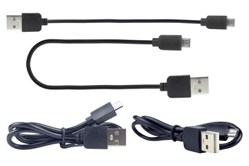 set, charging cable, USB cable - mini USB, isolated from the background	