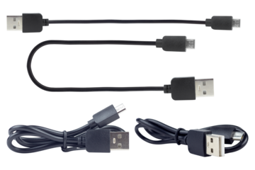 set, charging cable, USB cable - mini USB, isolated from the background	
