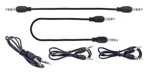 set, TRRS audio jack, aux cable isolated from background	